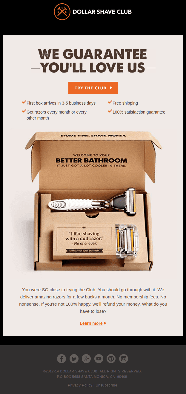 Dollar Shave Club Abandoned Cart Email
