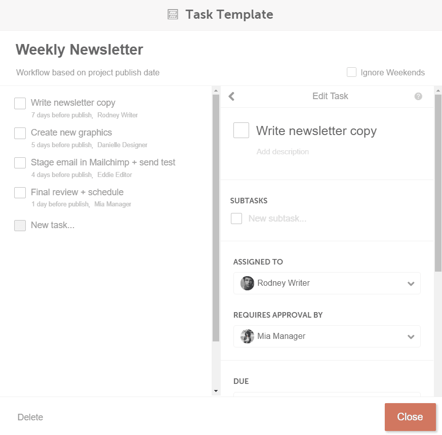  Menu for producing your job design template in CoSchedule