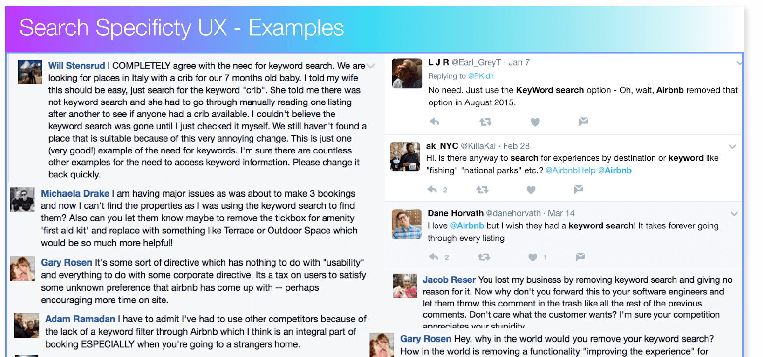 Examples of search specificity for UX