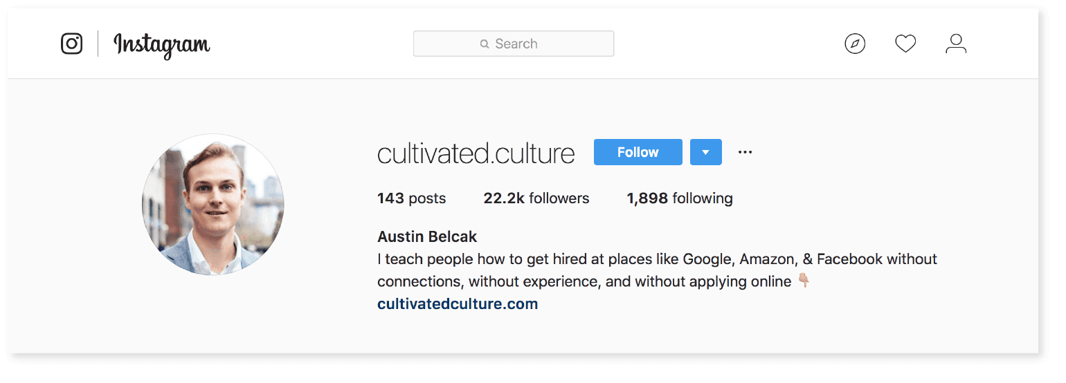Austin Belcak Instagram page