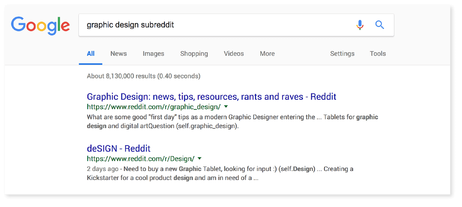 Google search results for "graphic design subreddit"