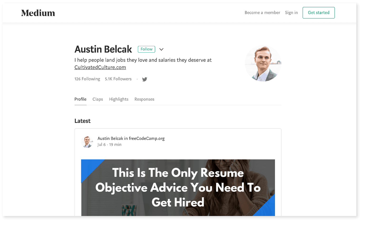 Example of a blog being hosted on Medium