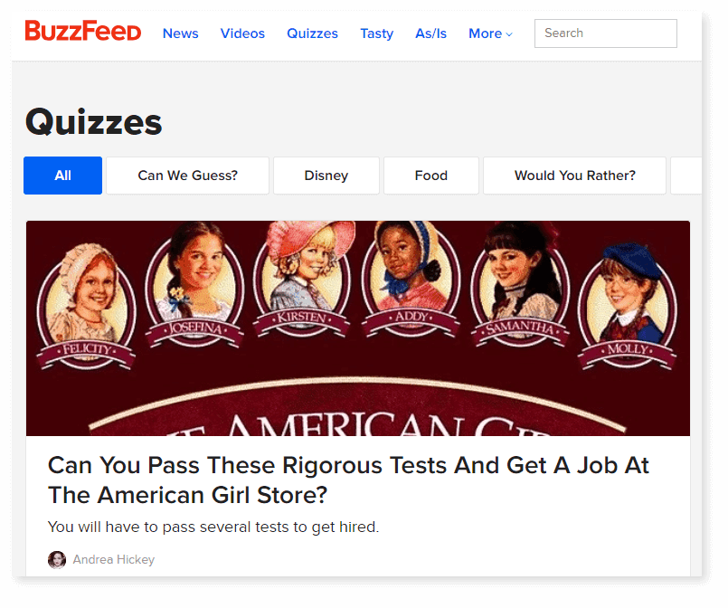 Example of a BuzzFeed quiz