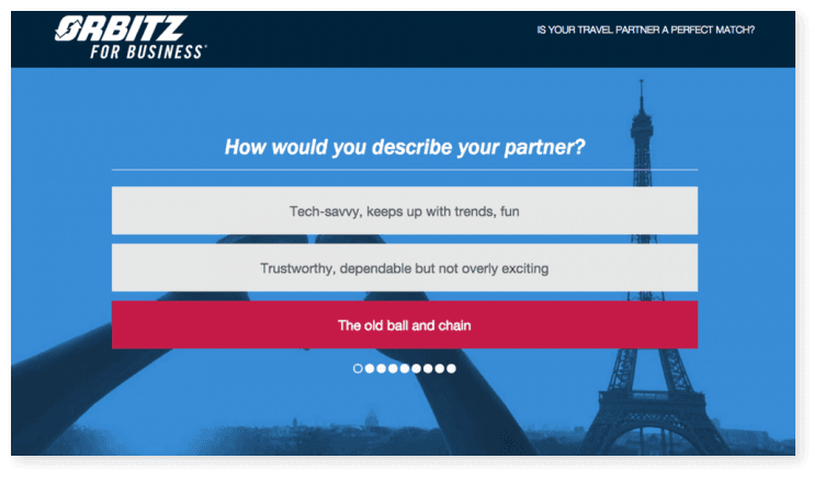 Example from Orbitz travel partner quiz