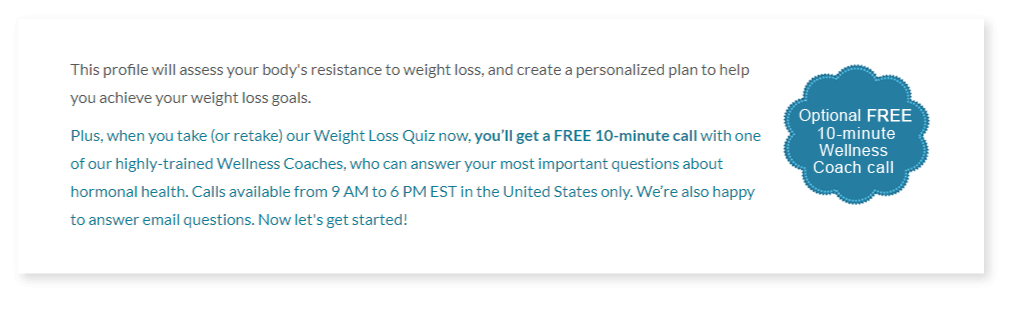 Example of a quiz offering a personalized health plan