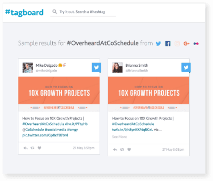 Example of hashtag search results on Tagboard