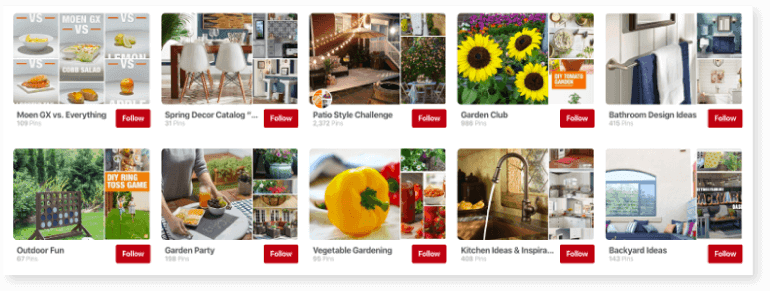 A variety of boards from Home Depot's Pinterest 