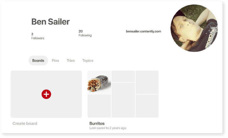 Example of a Pinterest account page