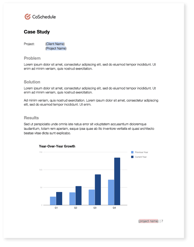 Template of the case study section in a marketing proposal
