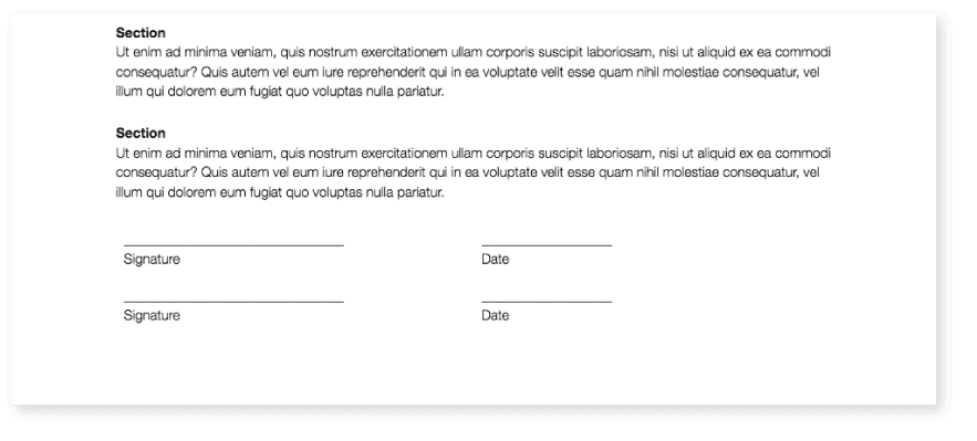 Template of the signature section of a marketing proposal