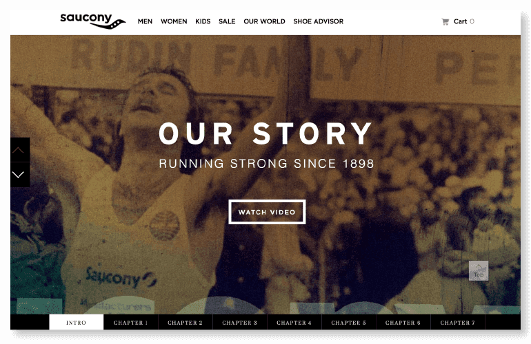 Example of an about us page from Saucony