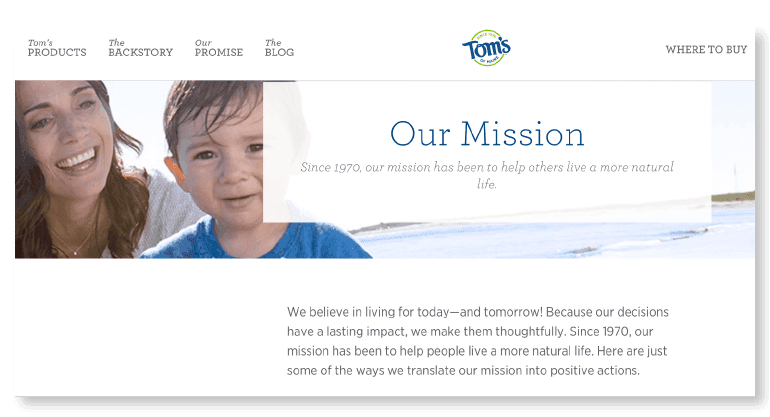 Example of a mission statement from Tom's