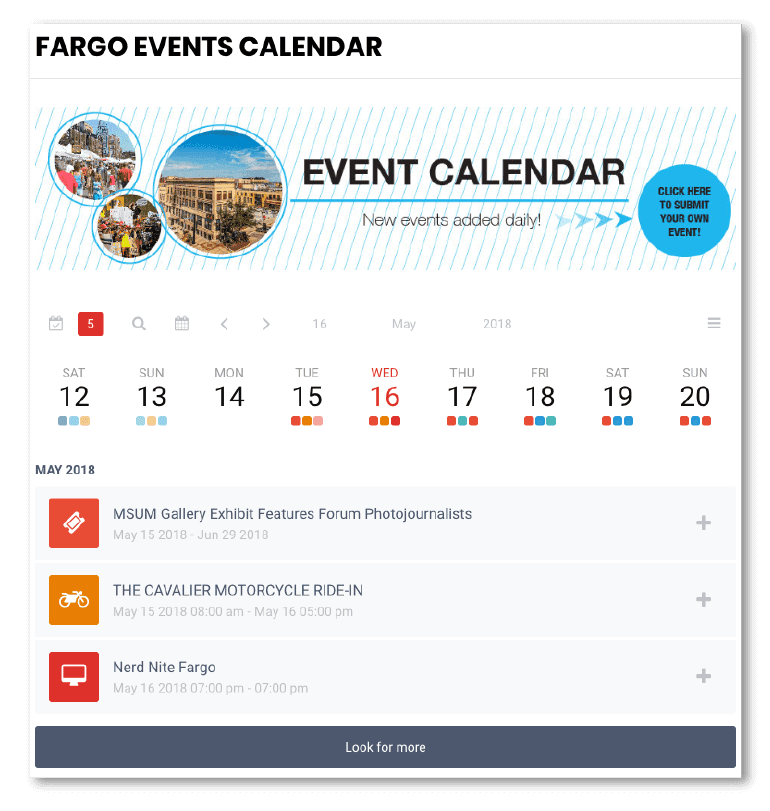 Fargo events calendar from May 12th-20th in 2018