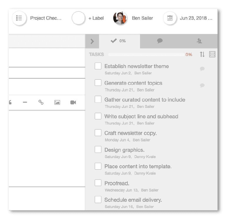 Task list in CoSchedule