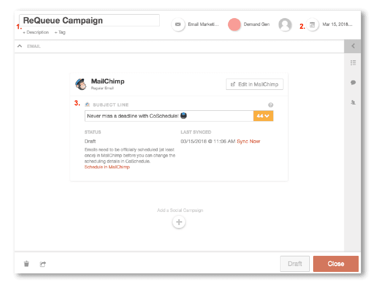 Example of using the subject line tester in CoSchedule