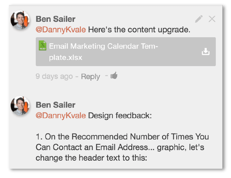 Example of using the discussion board in CoSchedule
