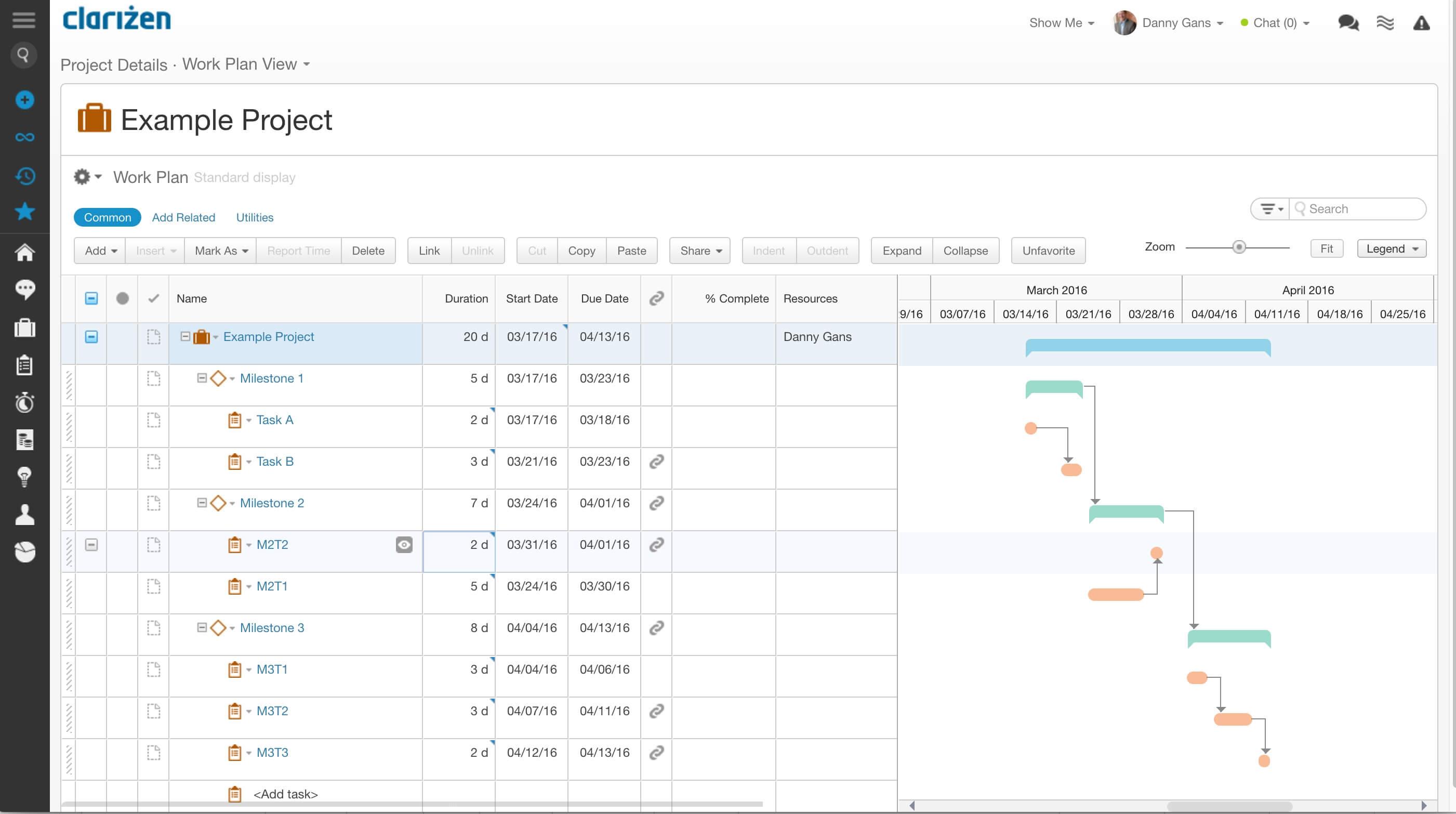 Screenshot of Clarizen marketing project management software