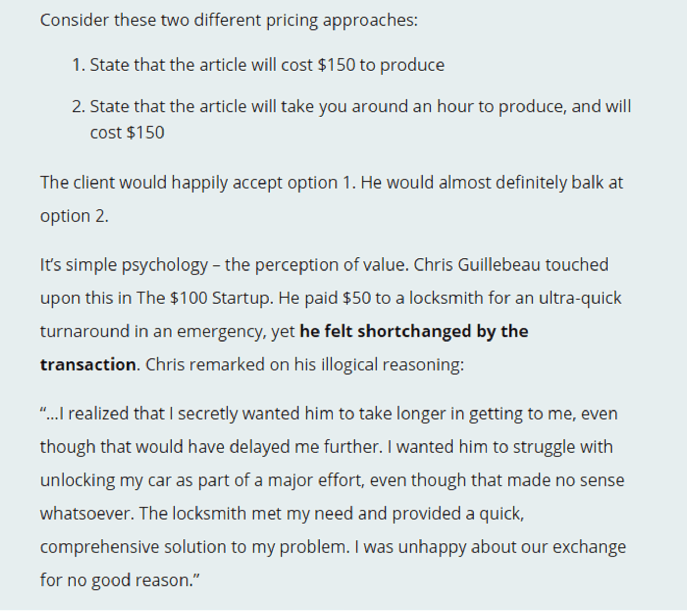 Perception of value between hourly rates and per-project rates