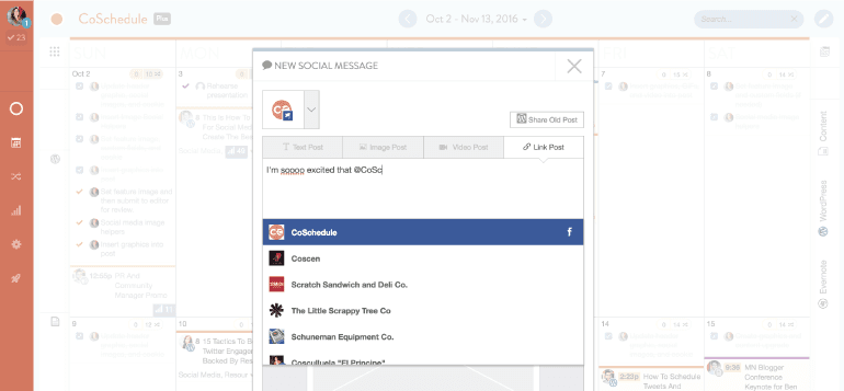 screenshot image of how users can tag Facebook profiles in CoSchedule