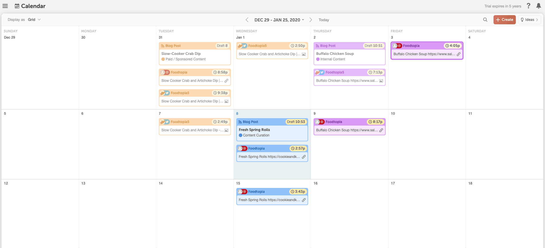 Calendar with Content type