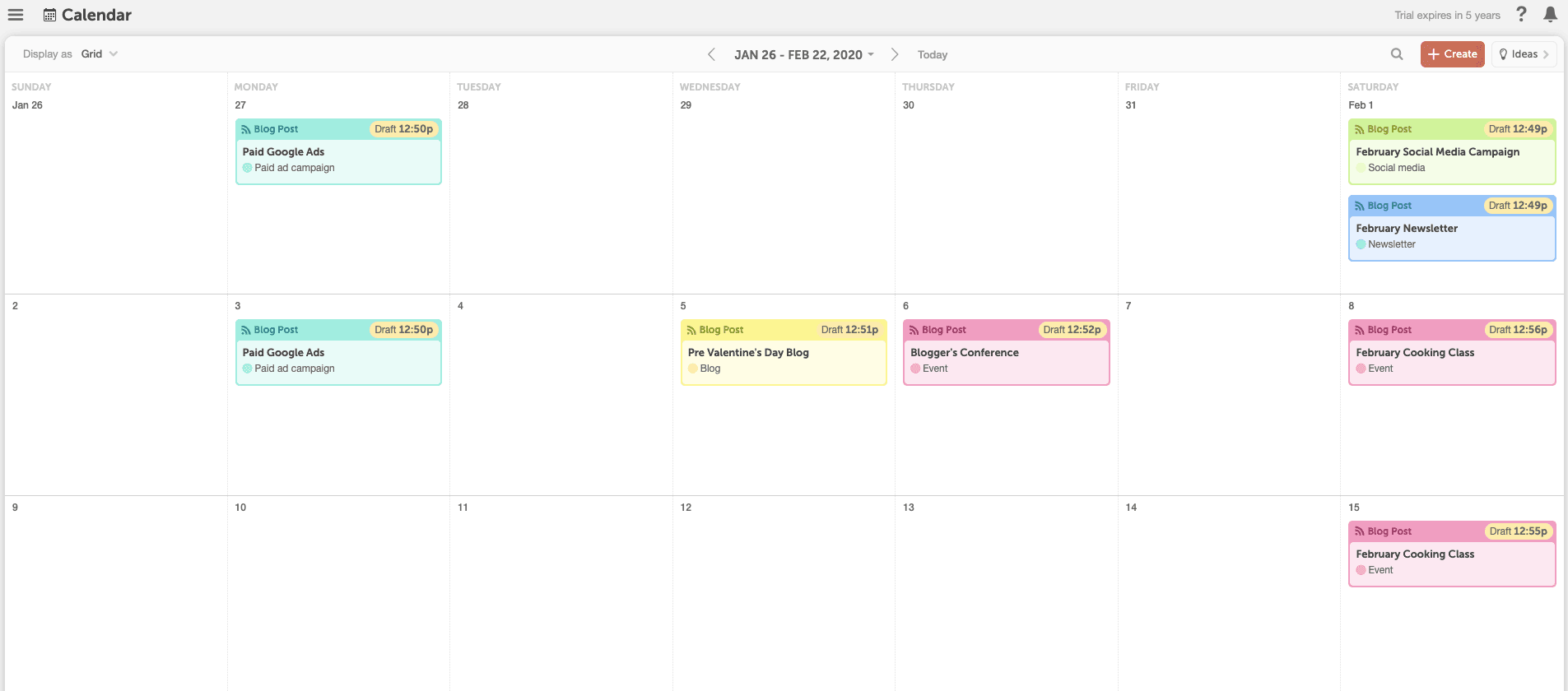 Calendar with Project Types