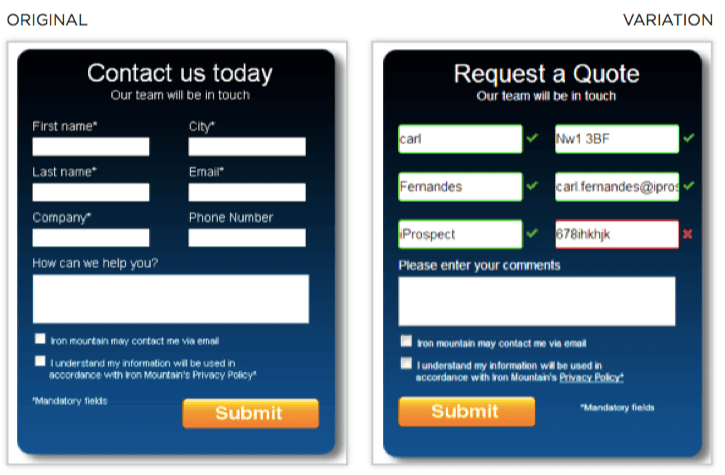 A/B test opt-in forms
