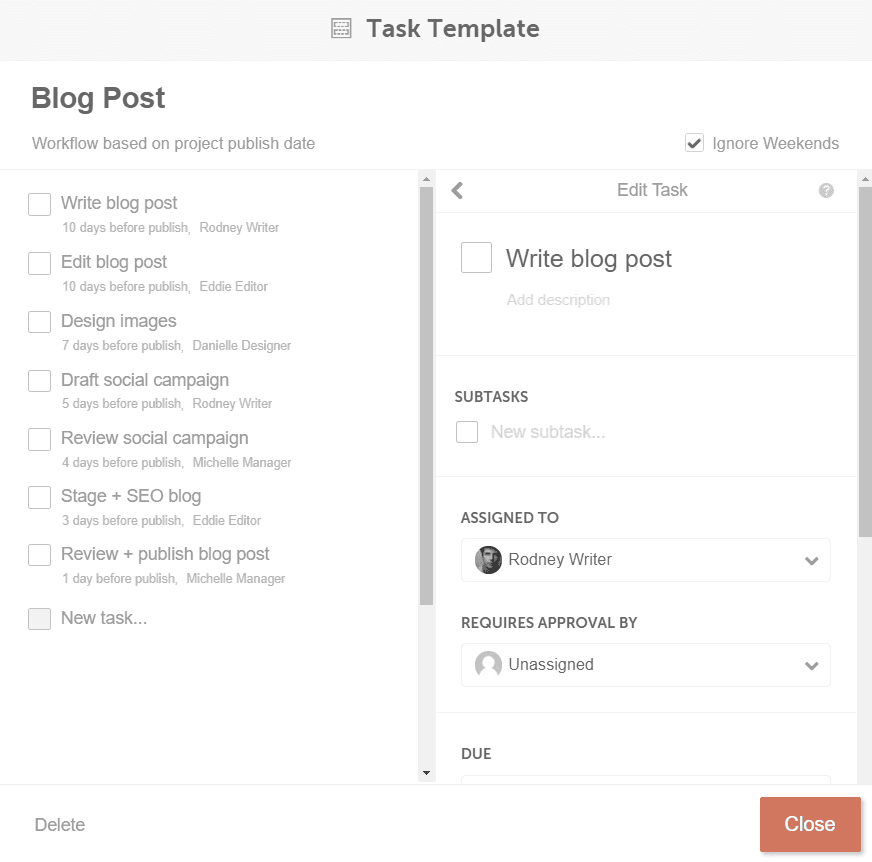  Menu for modifying your job design template in CoSchedule