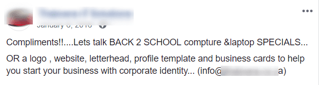 Facebook post about back to school