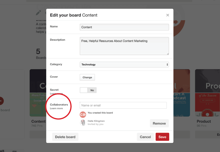 Add collaborators to Pinterest groups