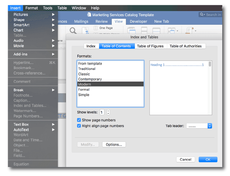 Adding your Table of Contents