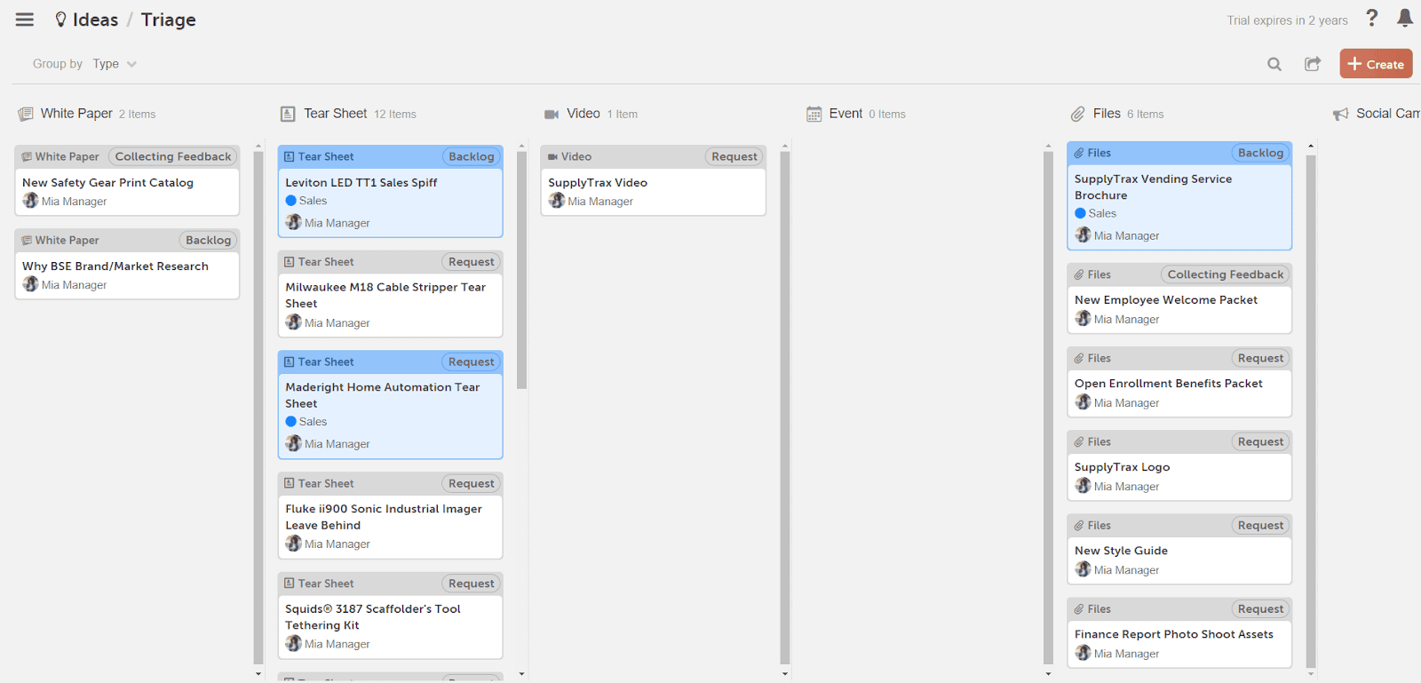  Screenshot of CoSchedule's concept board