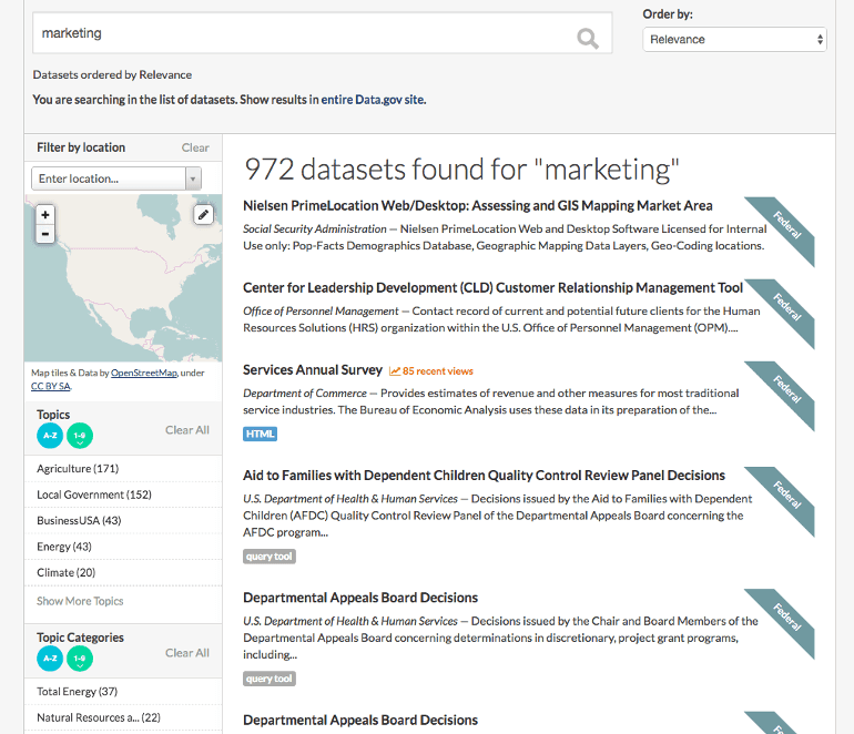 Data.gov search results page