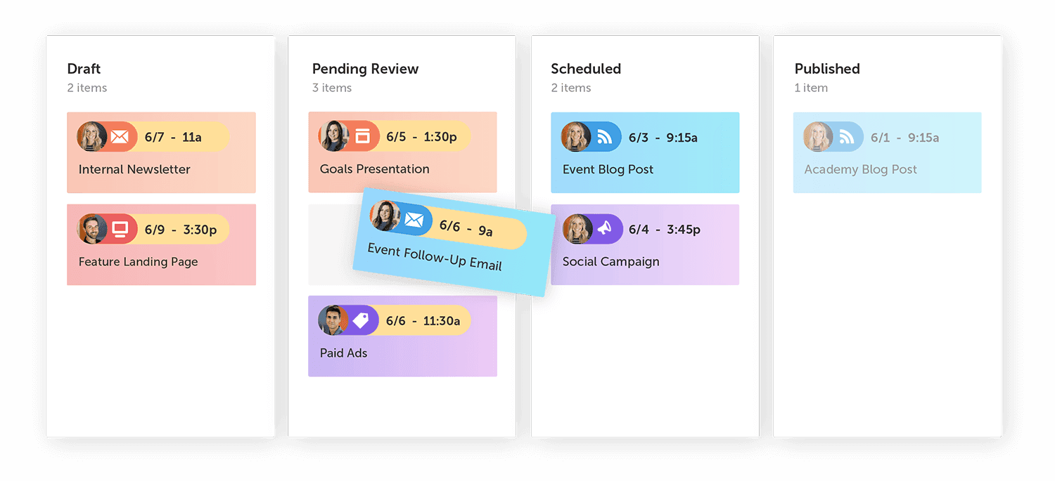 Example of moving projects in CoSchedule Marketing Calendar