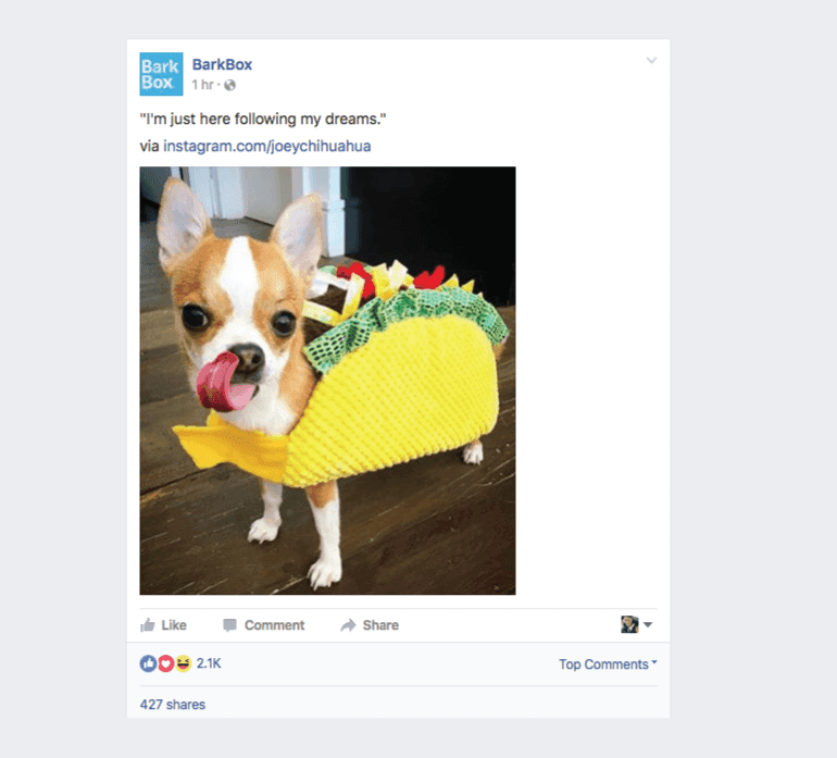 Facebook post from BarkBox