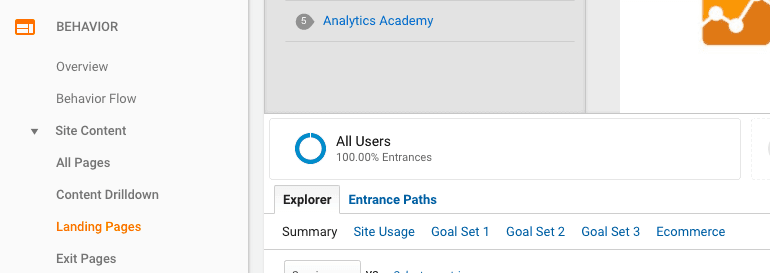 Where to find Landing Pages under Behavior in Google Analytics