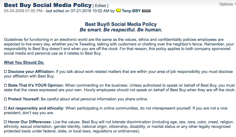 Best Buy Social Media Policy