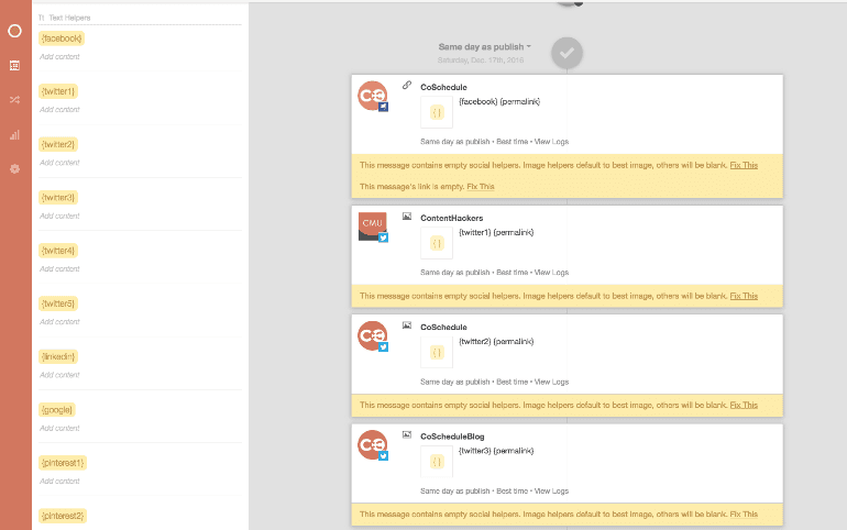A blank social template in CoSchedule.