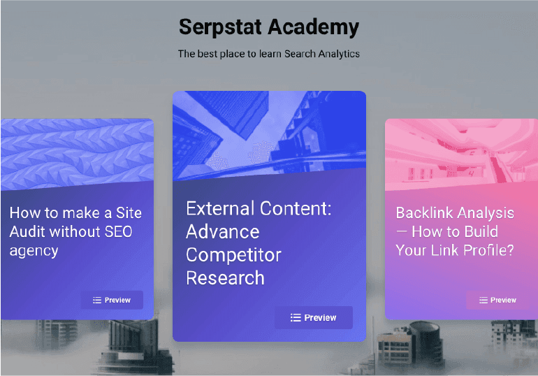 Serpstat SEO Academy: analysis and site auditing.