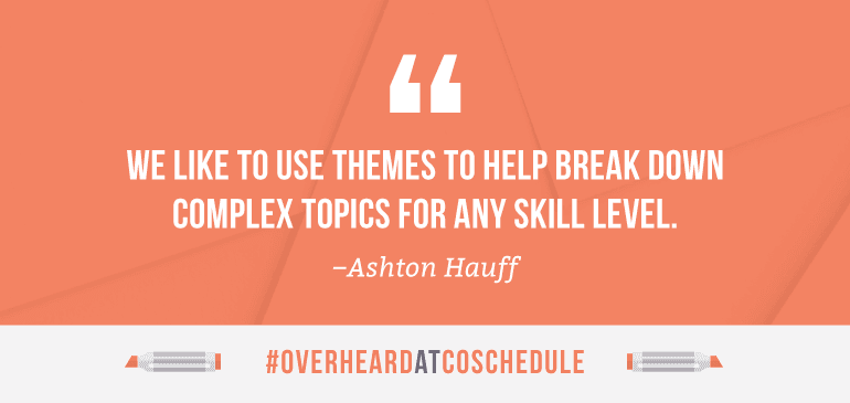 We like to use themes to help break down complex topics for any skill level.