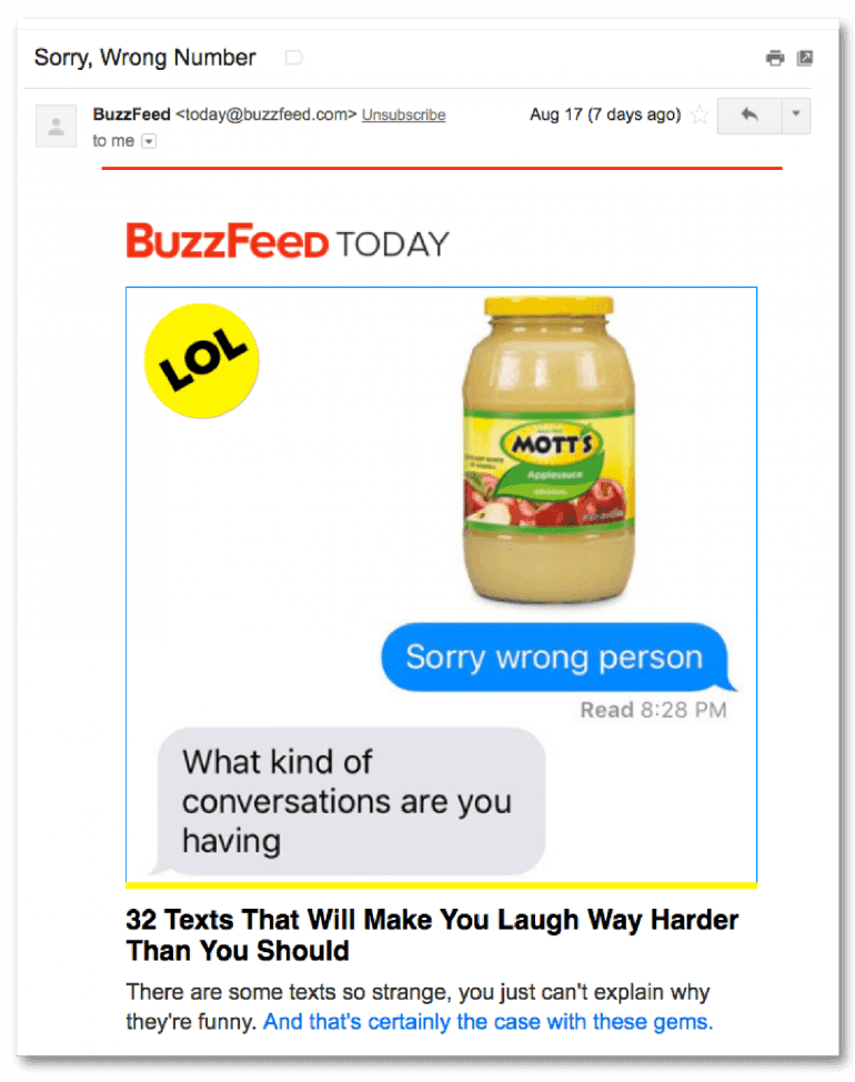 Example of an email from Buzzfeed