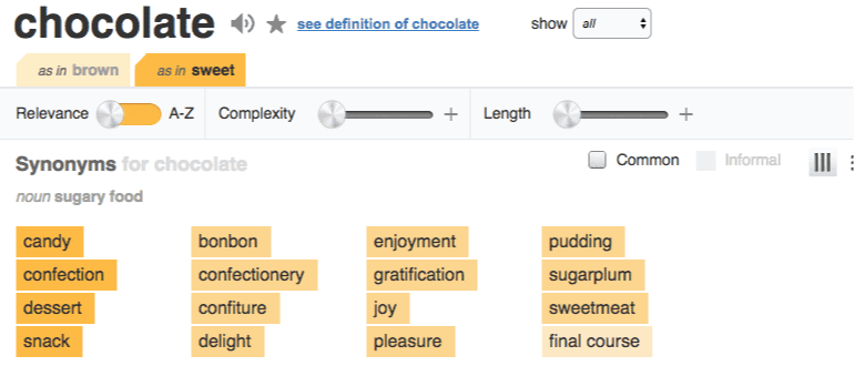 Chocolate in the thesaurus