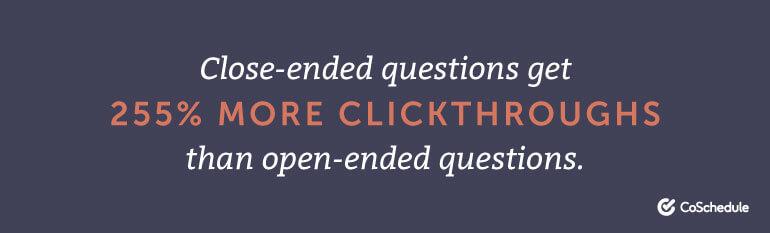 Close-ended questions get 255% more clickthroughs than open-ended questions.