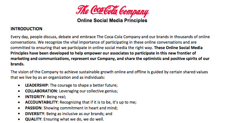 Coke's Social Media Policy