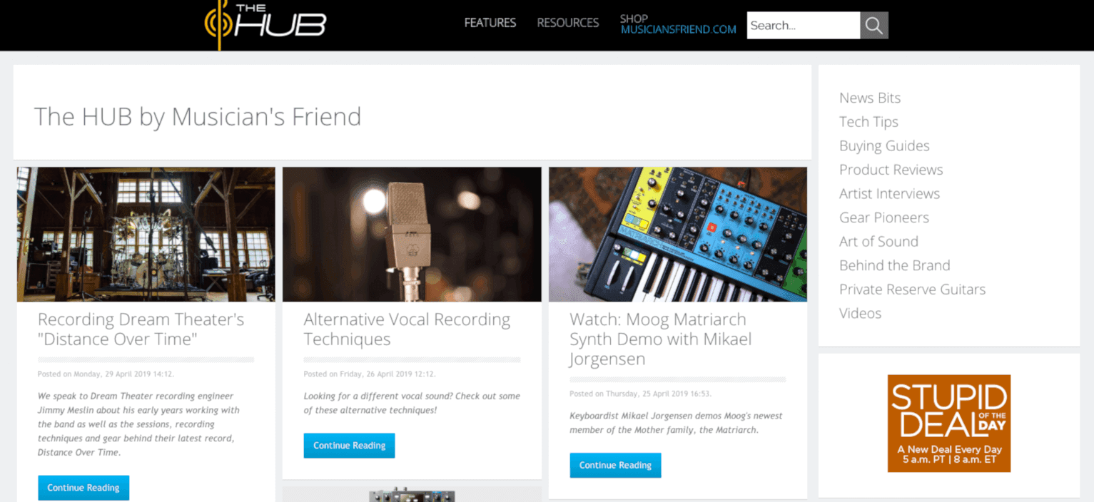 The Hub blog page by Musician's Friend