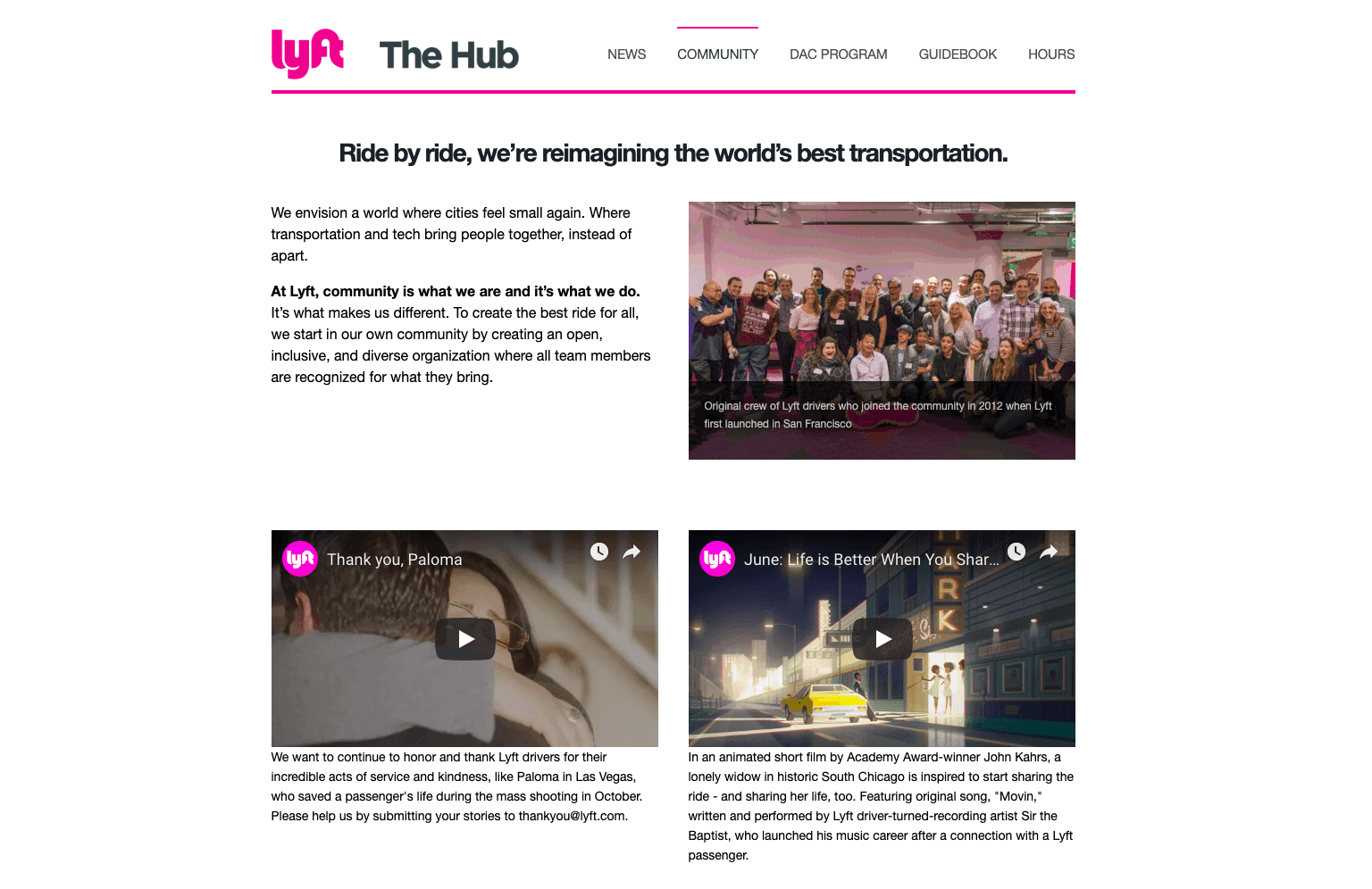 Lyft hub page for drivers to utilize for important information