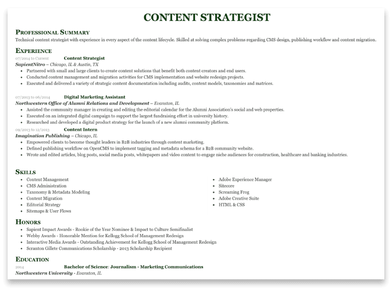 Sample Resume for a Content Strategist