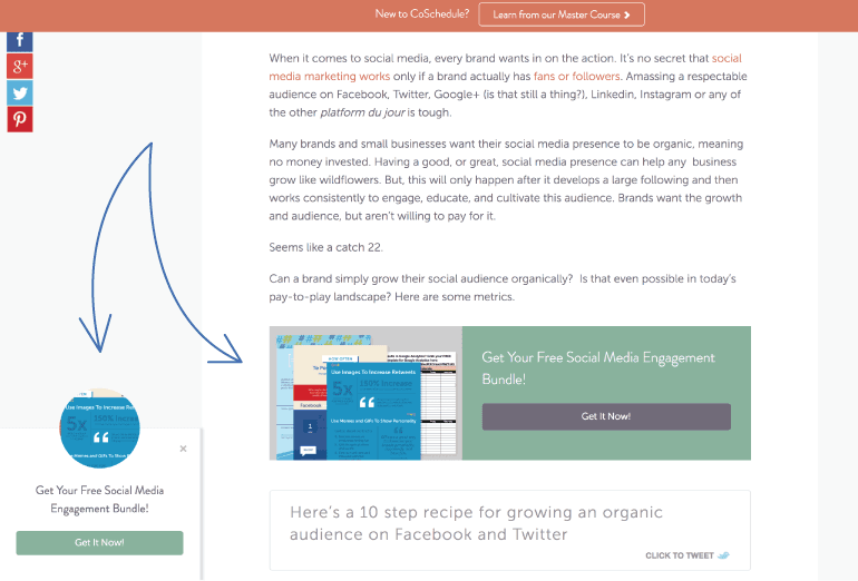 Content upgrade placement on the CoSchedule Blog