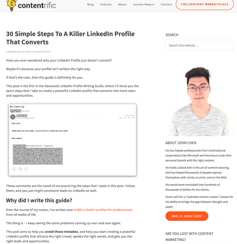John's article on LinkedIn profiles