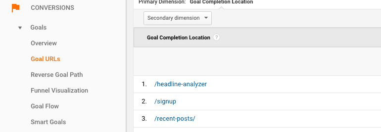 Conversion Goal URLs
