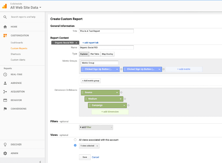 Create a custom report in Google Analytics - Campaign settings